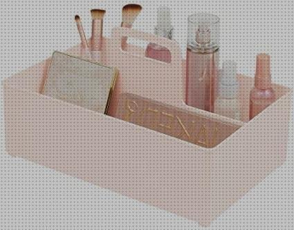 mDesign Cajas organizadoras para baño – Cajas de plástico con asas de  madera para el almacenamiento de productos cosméticos – Organizador de baño  con dos compartimentos – blanco/color roble : : Hogar